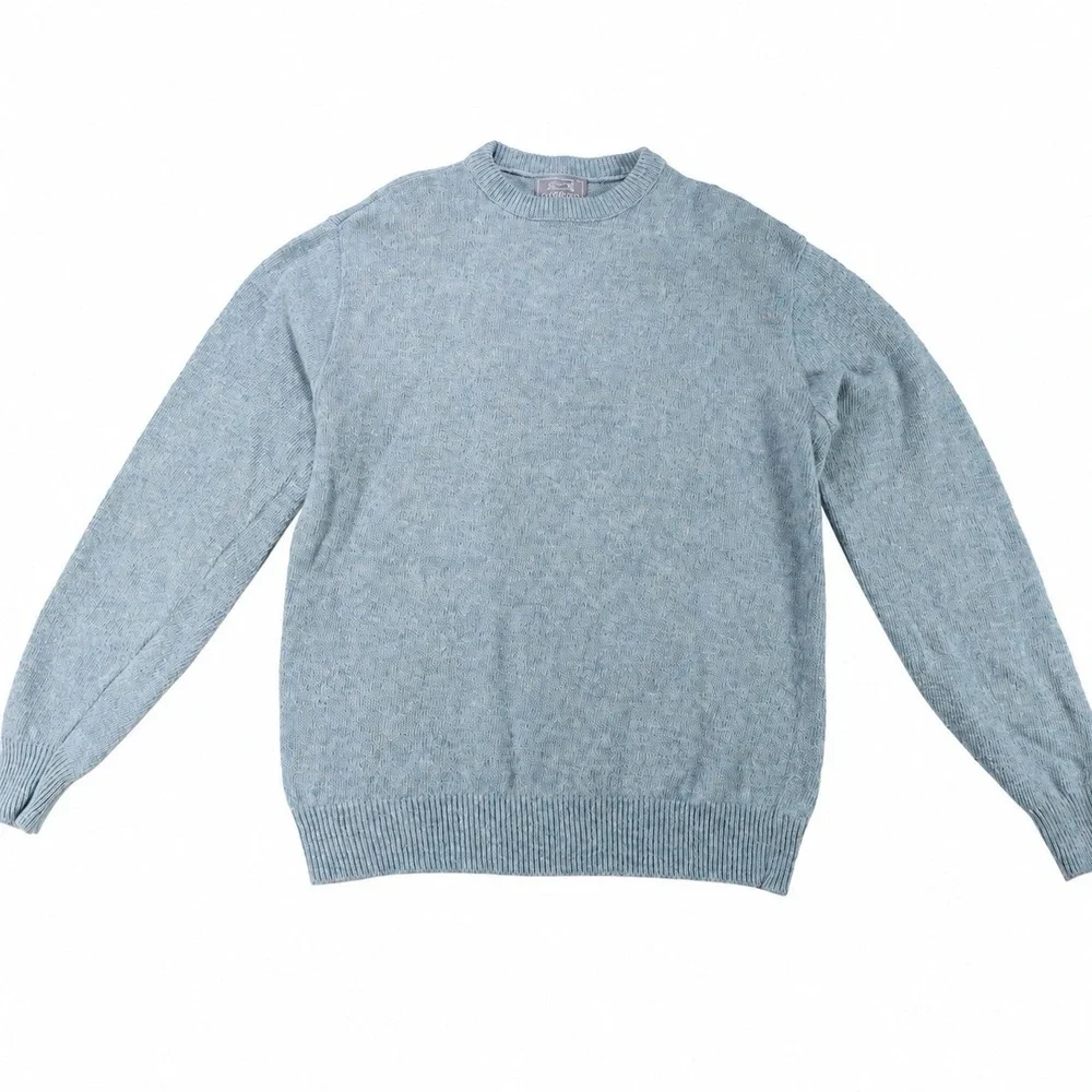 Vintage Le Tigre Wool Knit Sweater XL Blue Heather Crewneck Made in USA 80s